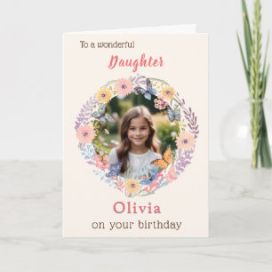Daughter Birthday Photo Name Floral Personalised Card
