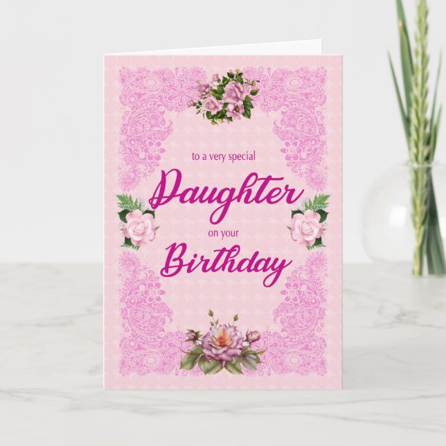 Daughter Birthday with Pink Roses Card (Front)