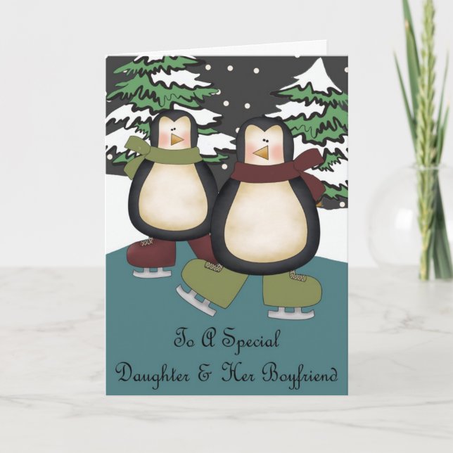 Daughter & Boyfriend Penguins Christmas Card (Front)