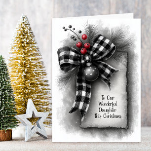Daughter Buffalo Plaid Bow Christmas Holiday Card
