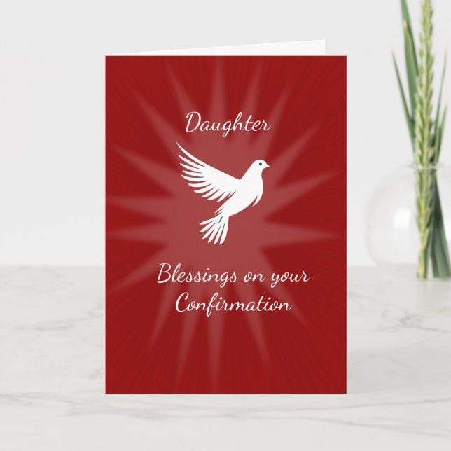 Daughter Confirmation Religious Red Dove Rays Desi Card (Front)