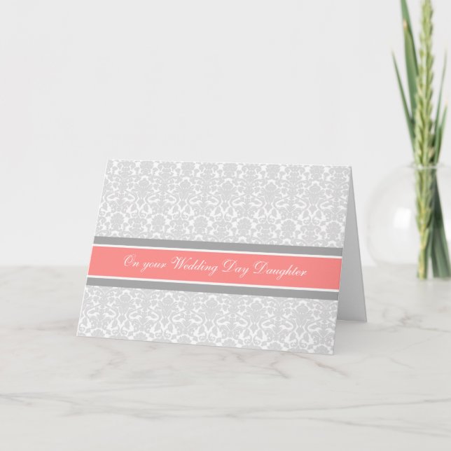 Daughter Congratulations Wedding Day Coral Grey Card (Front)