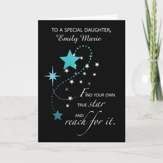 Daughter Customisable Name, Aqua Graduation Star Card (Front)