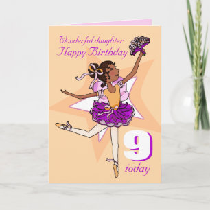 Daughter dark hair ballerina birthday peach purple card