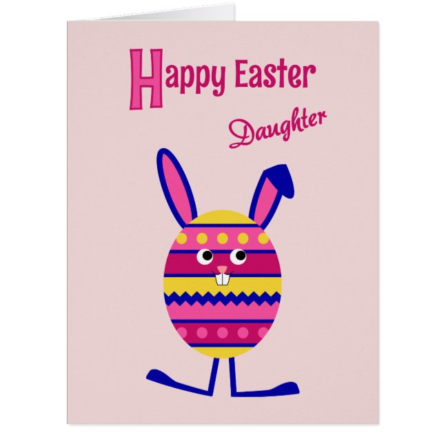 Daughter Easter egg bunny large pink card (Front)