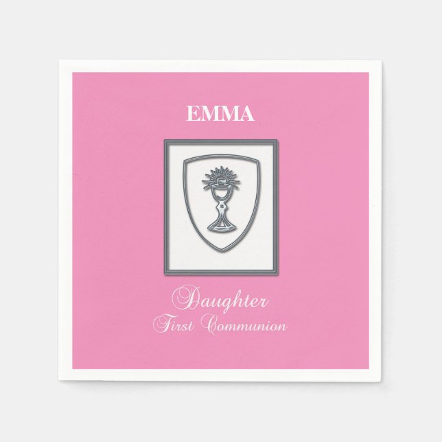 Daughter, First Communion Silver Chalice Napkin (Front)