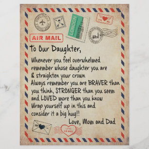 Daughter Gift   To Our Daughter Love From Mum Dad Custom Letterhead