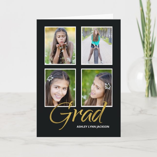 Daughter Graduation Four Photo Customizable Card (Front)