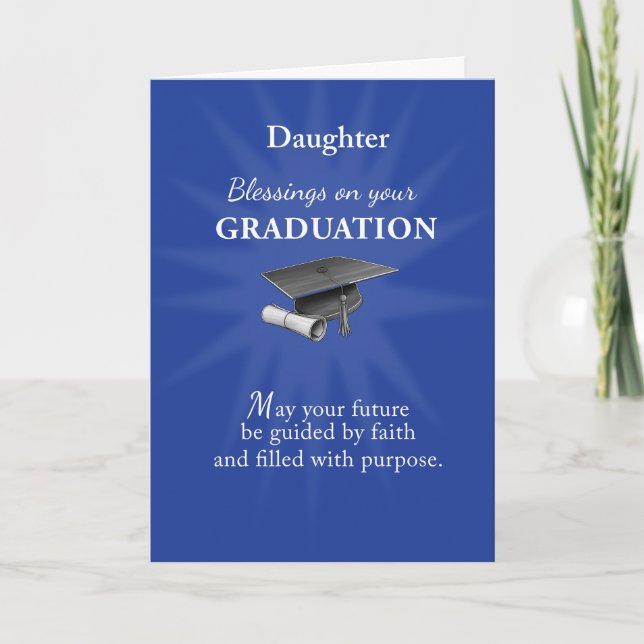 Daughter Graduation Religious Blessings Blue Rays Card (Front)