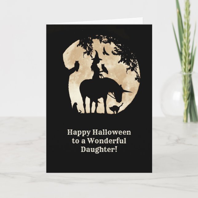Daughter Halloween with Witch and Unicorn Card (Front)