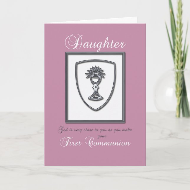 Daughter, Happy First Communion Card in Pink (Front)