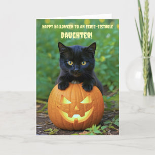 Daughter Happy Halloween Cute Black Cat Kitten  Card