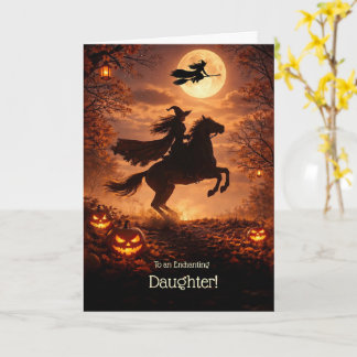 Daughter Happy Halloween with Witches Horse Card
