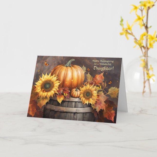Daughter Happy Thanksgiving Pumpkin Sunflowers Card (Yellow Flower)