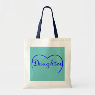 Daughter heart in blue tote bag