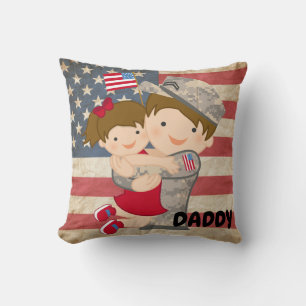 Daughter Hugging Soldier Daddy Cushion