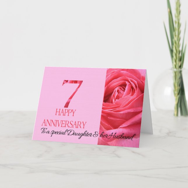 Daughter & Husband Anniversary Card Pink Rose (Front)