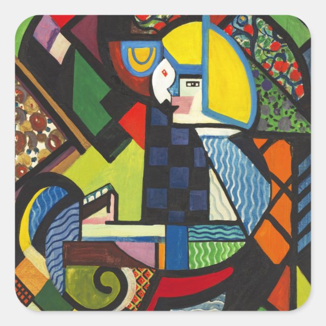 Daughter in a Rocket, colourful painting, Square Sticker (Front)