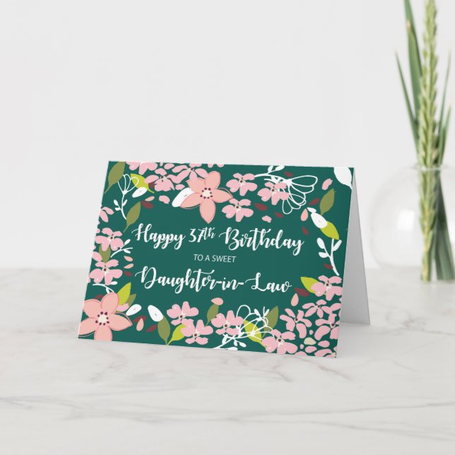 Daughter-in-Law 37th Birthday Green Flowers Card (Front)