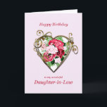 Daughter-in-law Birthday Antique Painted Roses Card<br><div class="desc">A romantic birthday card. A painting of roses is framed by an embellished golden heart. Give your daughter-in-law a birthday greeting with a beautiful painting of a bouquet of roses.</div>