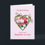 Daughter-in-law Birthday Antique Painted Roses Card<br><div class="desc">A romantic birthday card. A painting of roses is framed by an embellished golden heart. Give your daughter-in-law a birthday greeting with a beautiful painting of a bouquet of roses.</div>