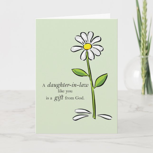 Daughter-in-Law Birthday, Religious Green Daisy Card (Front)
