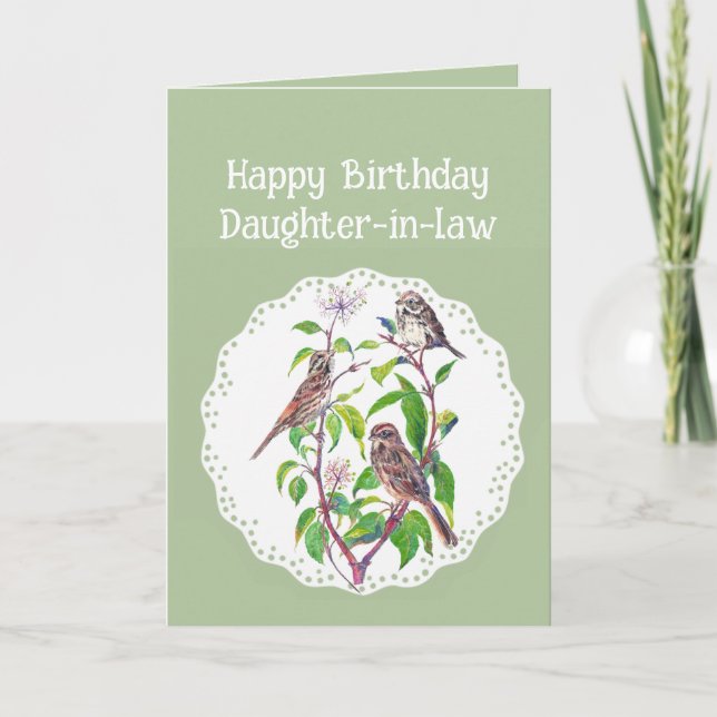 Daughter-in-law Birthday Song Sparrows, Cute Birds Card (Front)