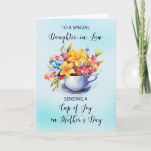 Daughter in Law Cup of Joy Flowers Mothers Day Card