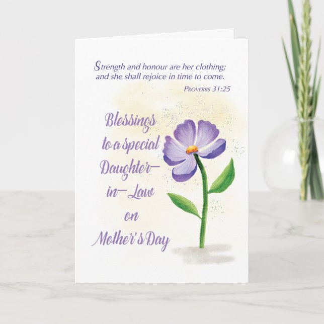 Daughter in Law on Mothers Day Blessing Violet  Card (Front)