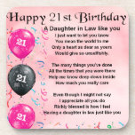 Daughter in Law Poem - 21st Birthday Coaster<br><div class="desc">A great gift for a daughter in law on her 21st birthday</div>