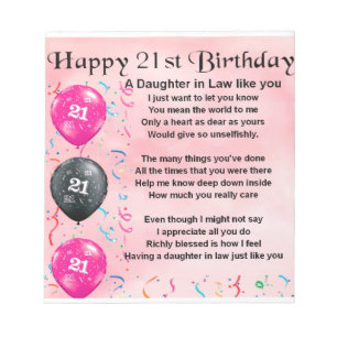 Daughter in Law Poem - 21st Birthday Notepad