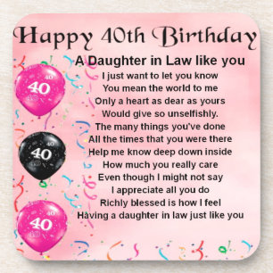 Daughter in Law Poem - 40th Birthday Coaster