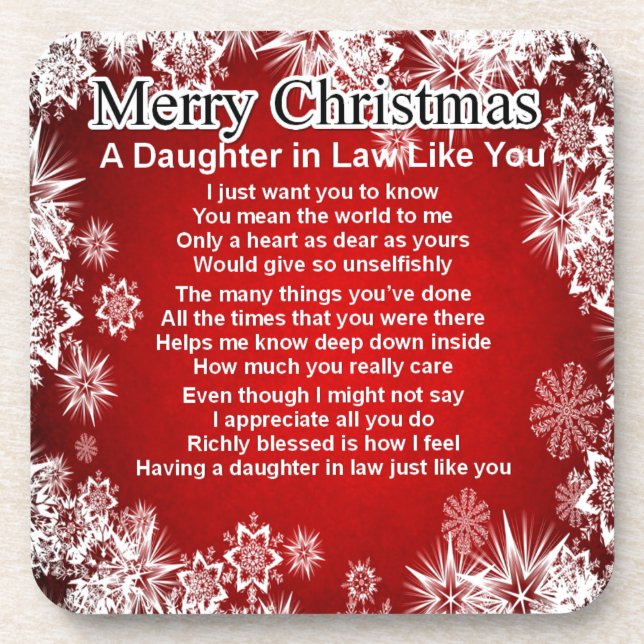 Daughter in Law Poem - Christmas Design Coaster (Front)