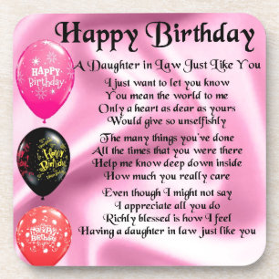 Daughter in Law Poem -  Happy Birthday Coaster