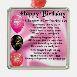 Daughter in Law Poem -  Happy Birthday Metal Ornament