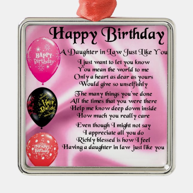 Daughter in Law Poem -  Happy Birthday Metal Ornament (Front)