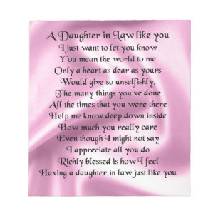 Daughter in Law Poem - Pink Silk Notepad