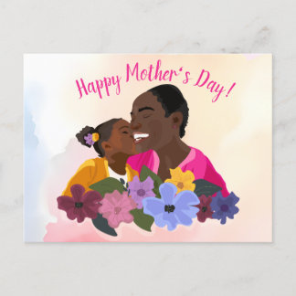 Daughter kisses mother. Holiday Postcard