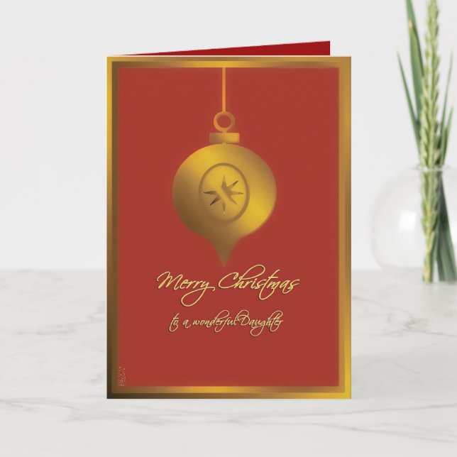 daughter merry christmas, glass ornament, red holiday card (Front)