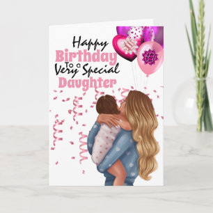 Daughter mother child illustration balloons modern card