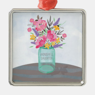 Daughter Mother's Day Mason Jar Vase Metal Ornament