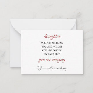 Daughter Mother's Day ,Poem Mother's Day Card