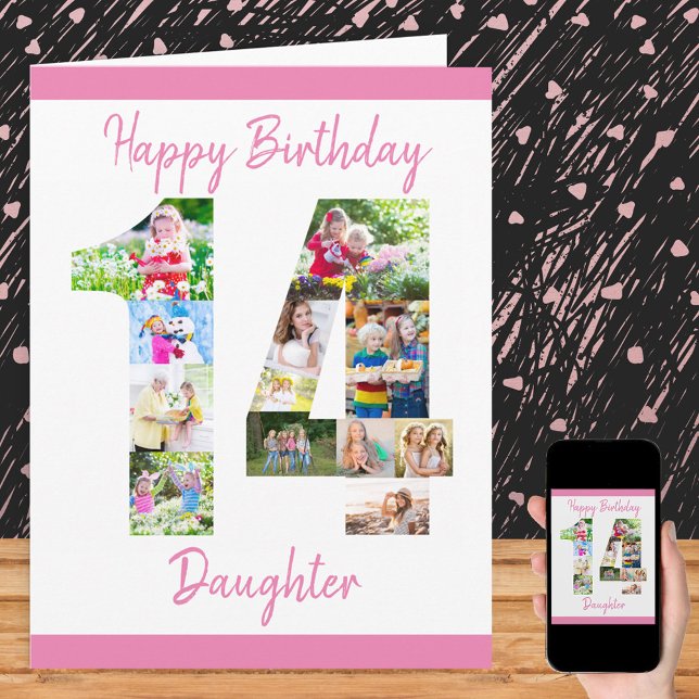 Daughter Number 14 Photo Collage Big 14th Birthday Card (Creator Uploaded)
