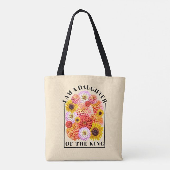 Daughter of The King Bible Verse Wildflower Faith Tote Bag (Back)