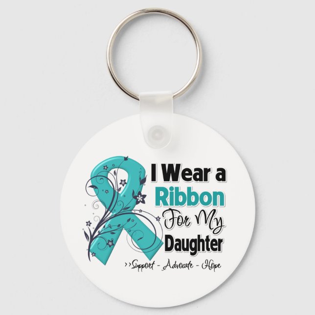 Daughter - Ovarian Cancer Ribbon Key Ring (Front)