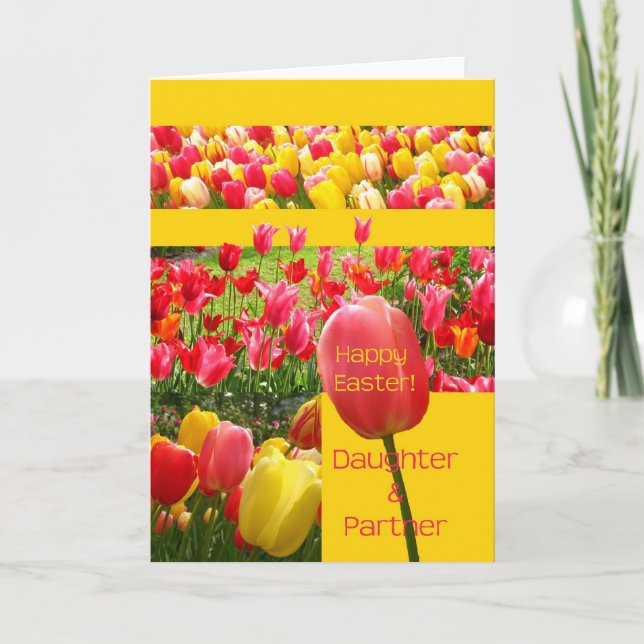 Daughter & Partner Happy Easter Tulip card (Front)
