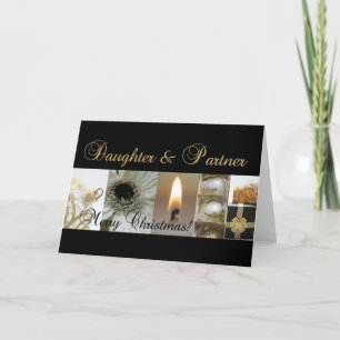 daughter & partner Merry Christmas  black gold chr Holiday Card