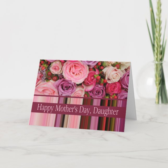 Daughter Pastel roses & stripes Mother's Day Card (Front)