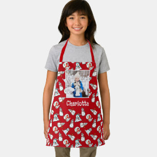 Daughter Photo And Name Snowman Red Christmas Apron