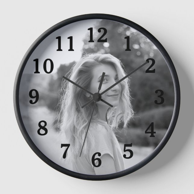 Daughter Photo for Mum with Classic Black Numbers Clock (Front)
